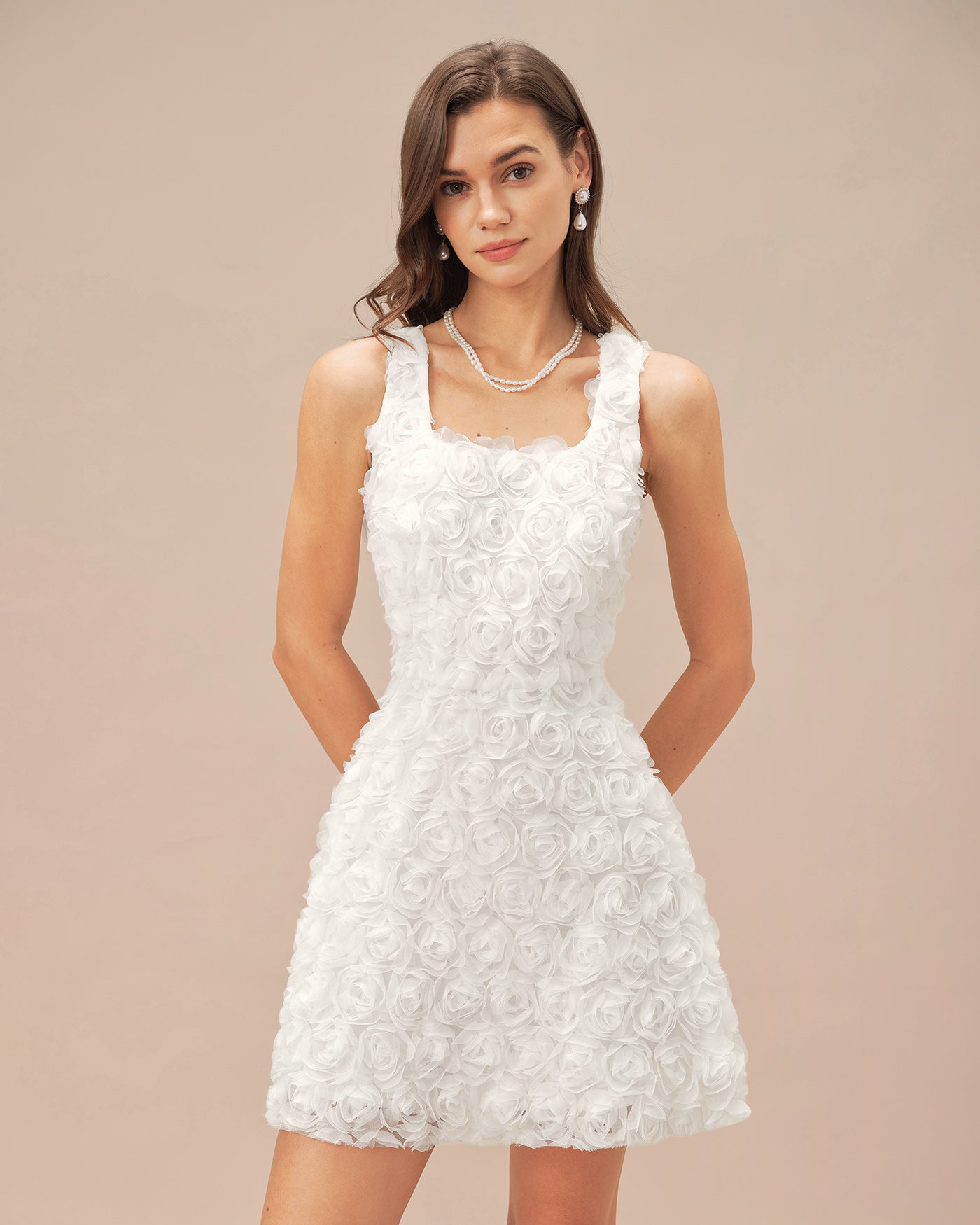 White Square Neck Floral A-Line Mini Dress