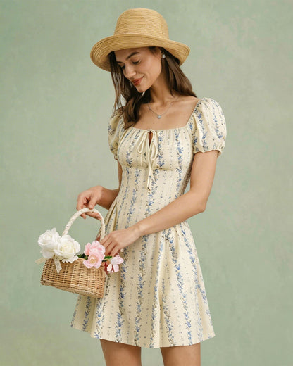Apricot Square Neck Floral Mini Dress