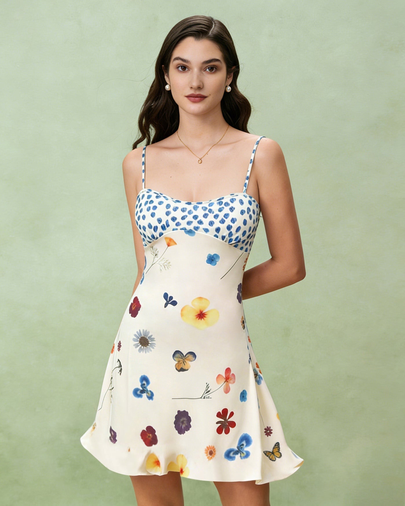 Apricot Floral A-Line Slip Mini Dress