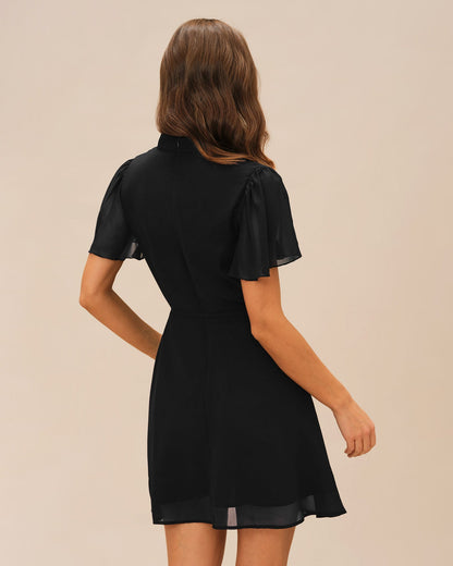 Black Turtle Butterfly Sleeve Mini Dress