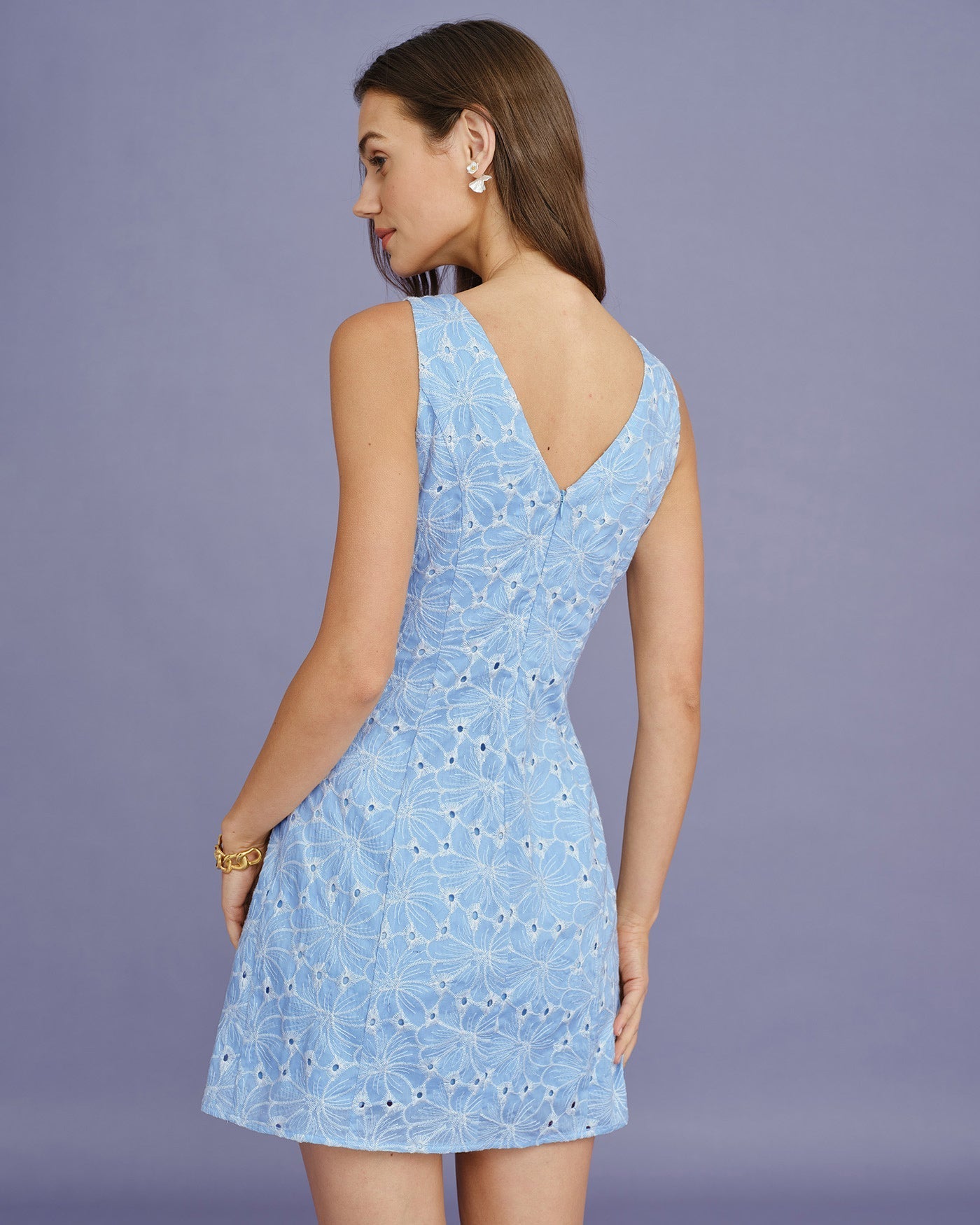 Blue Embroidery Sleeveless Mini Dress