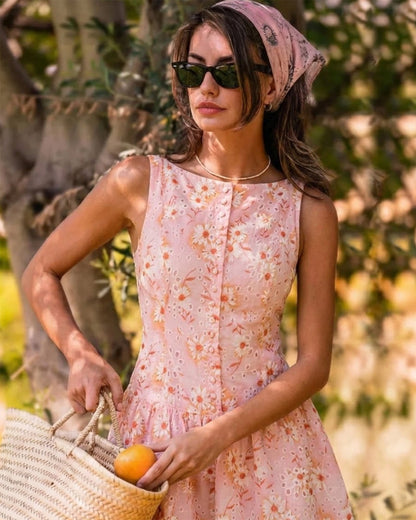 Boat Neck Floral Mini Dress
