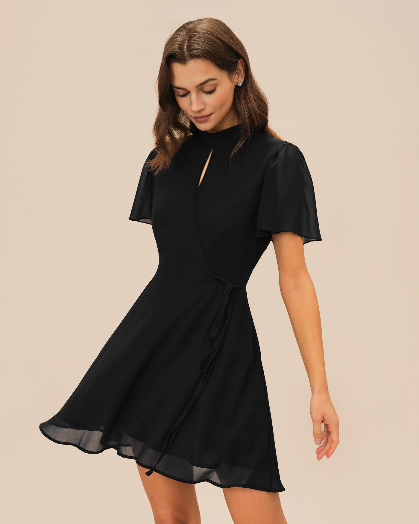 Black Turtle Butterfly Sleeve Mini Dress