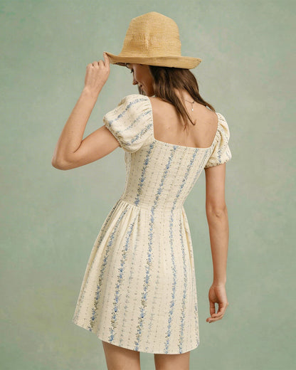 Apricot Square Neck Floral Mini Dress
