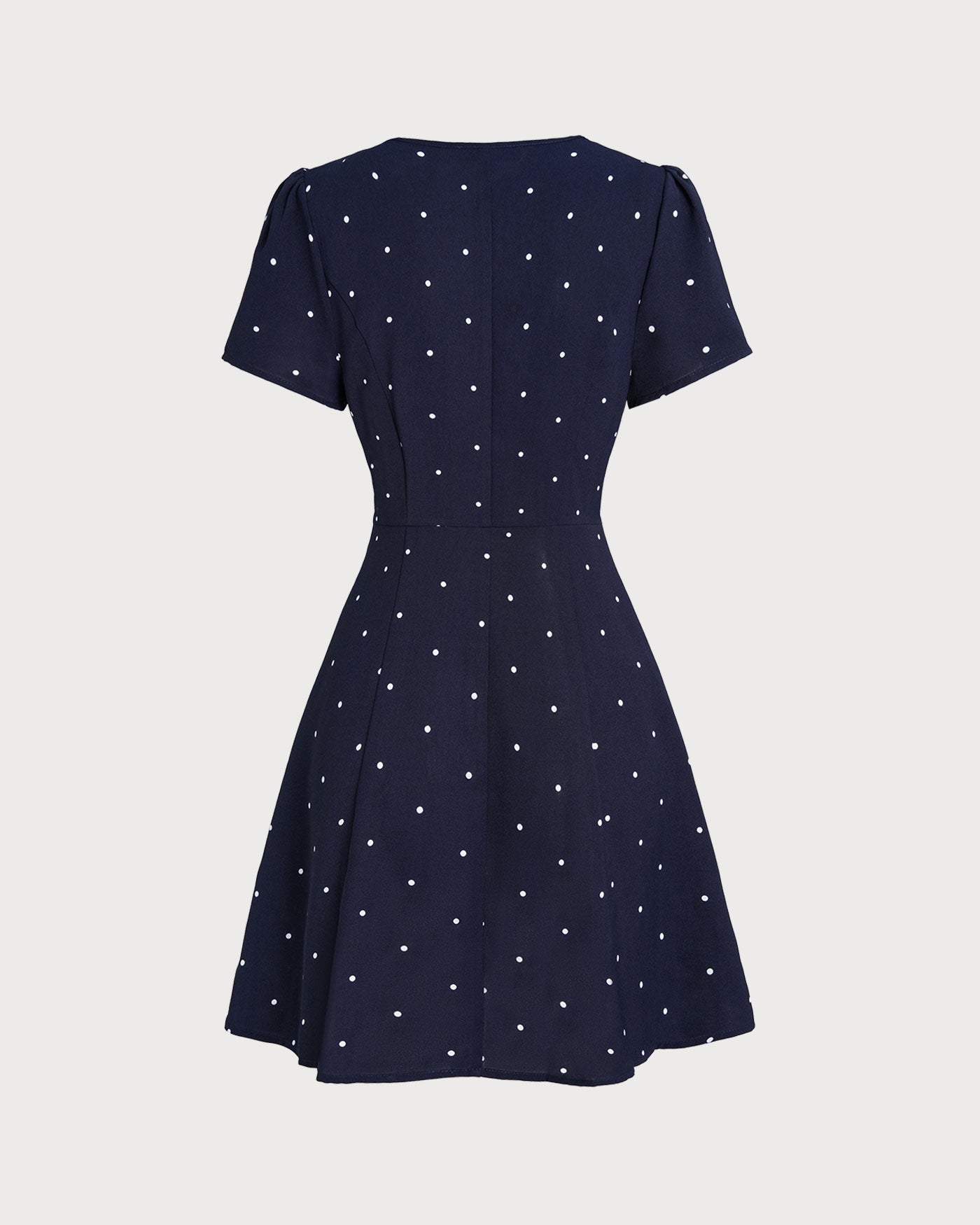 Blue V Neck Polka Dot Button Mini Dress