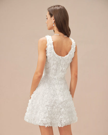 White Square Neck Floral A-Line Mini Dress