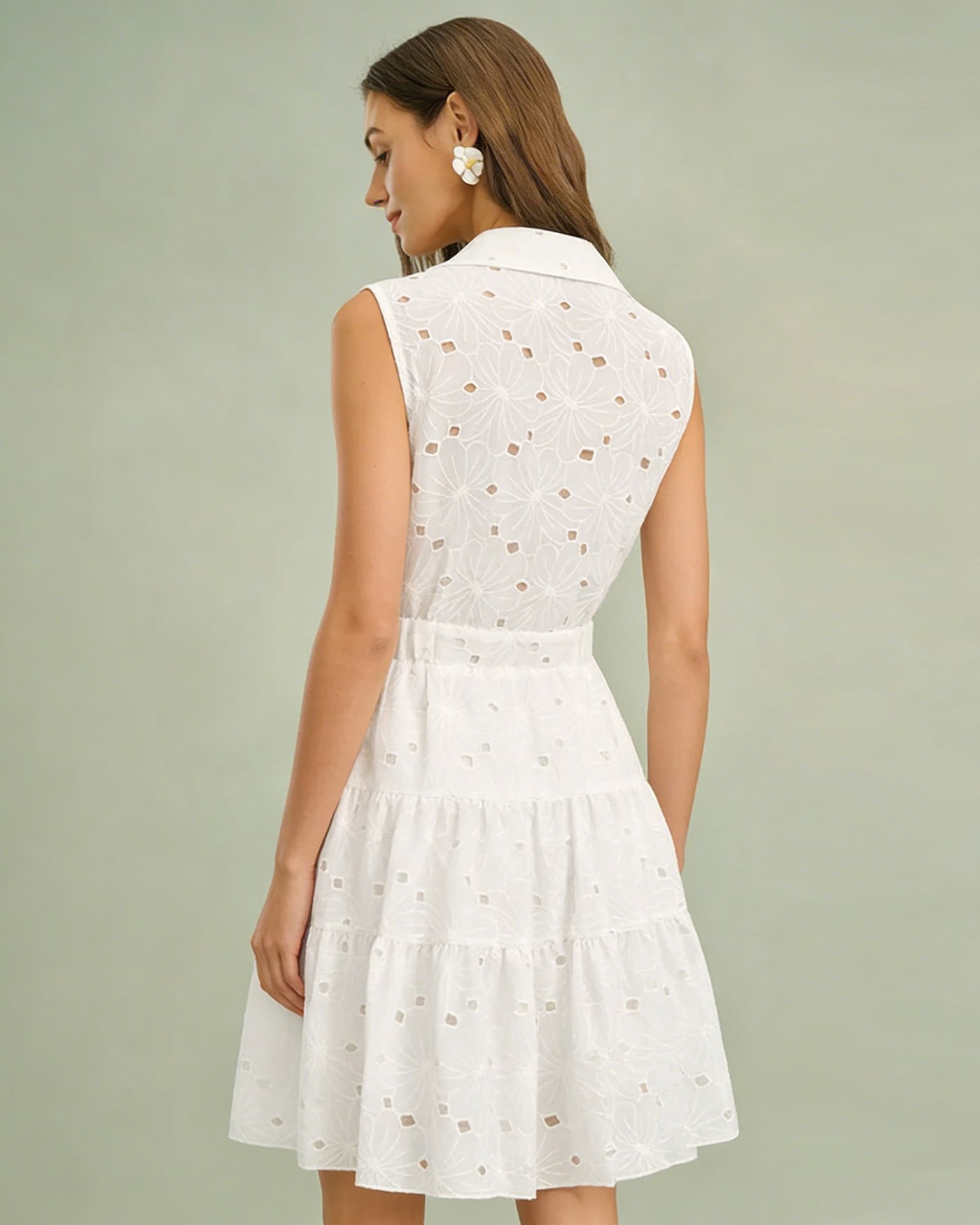 White Collar Cut Out Mini Dress