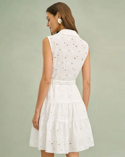 White Collar Cut Out Mini Dress