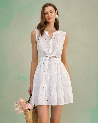White Collar Cut Out Mini Dress