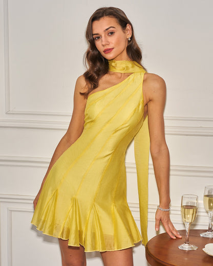Yellow One Shoulder Mini Dress