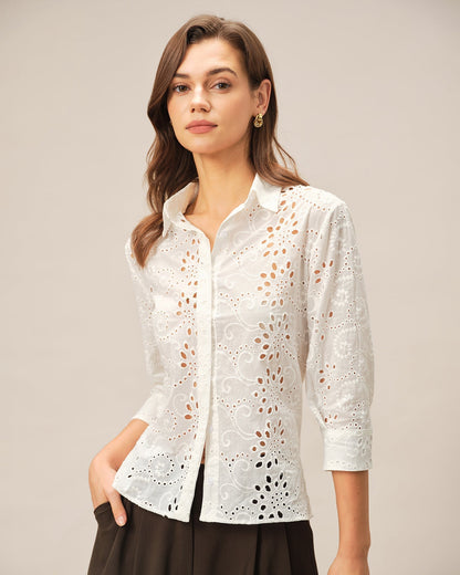 Off White Floral Textured Collar Shirt
