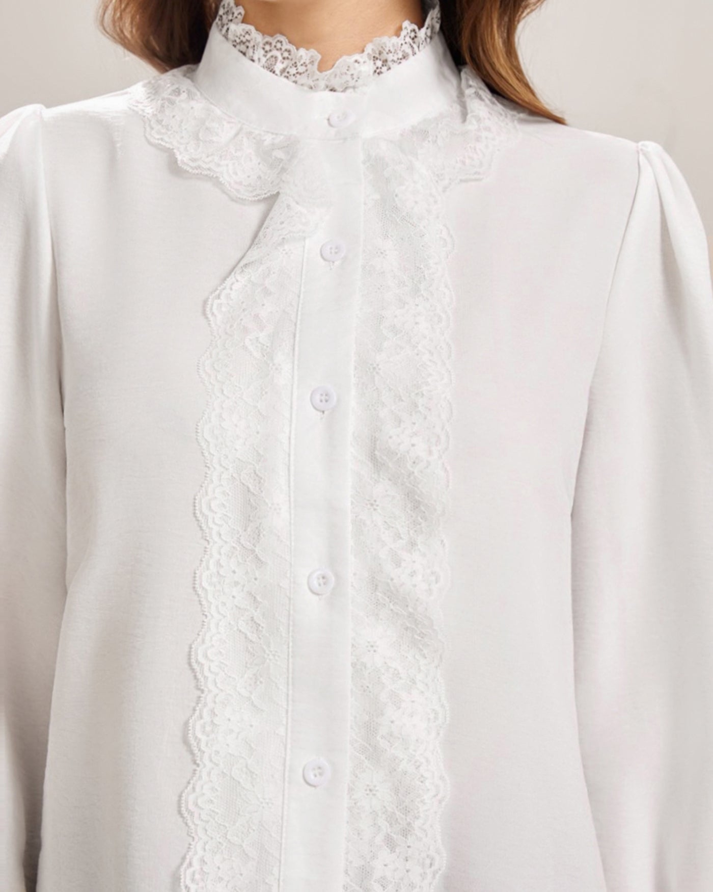 White Turtle Poet Sleeve Lace Shirt