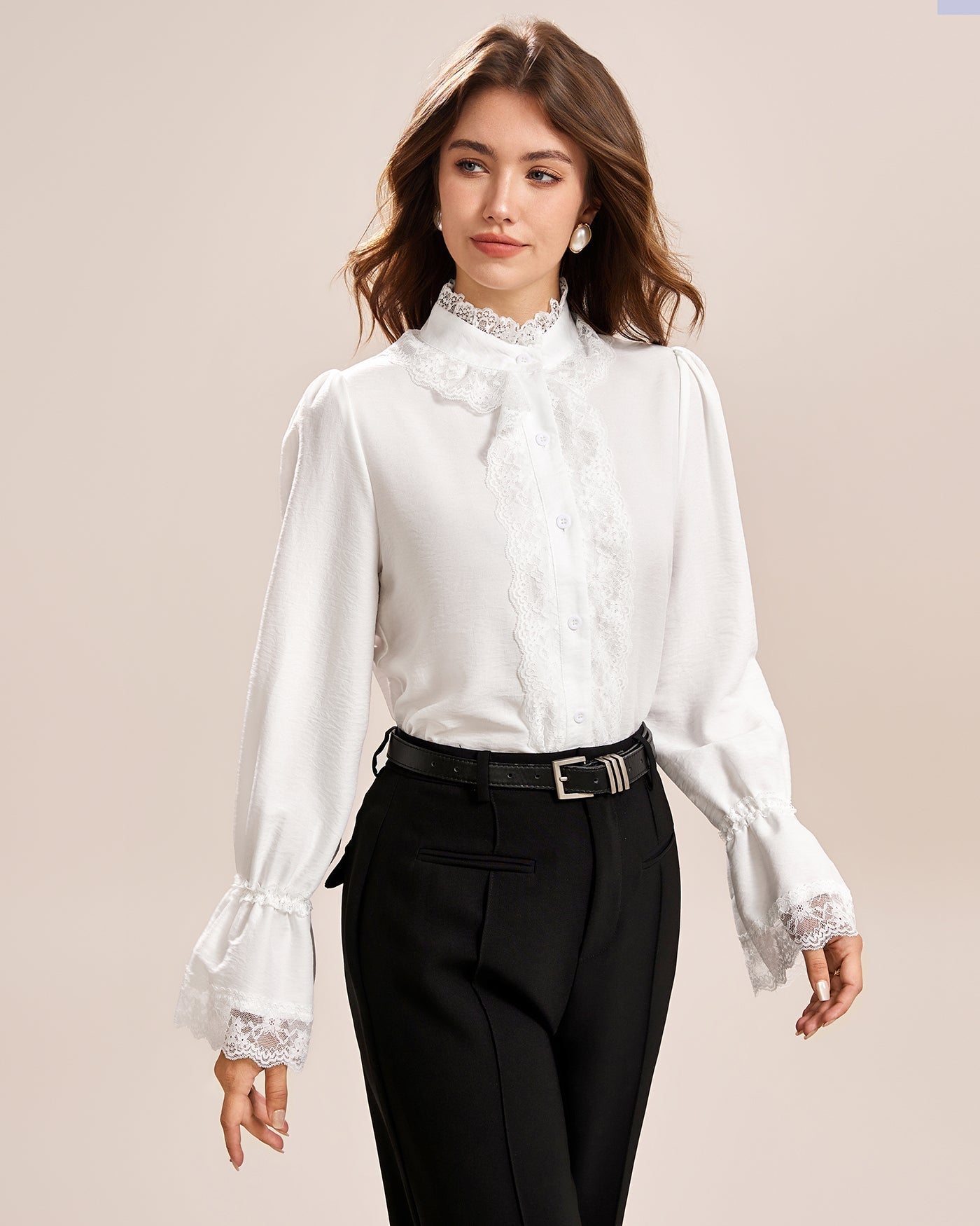 White Turtle Poet Sleeve Lace Shirt