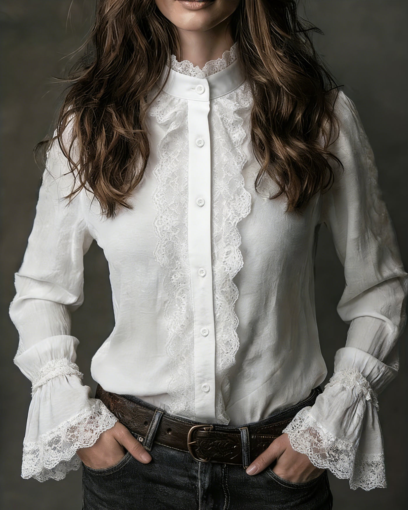 White Turtle Poet Sleeve Lace Shirt