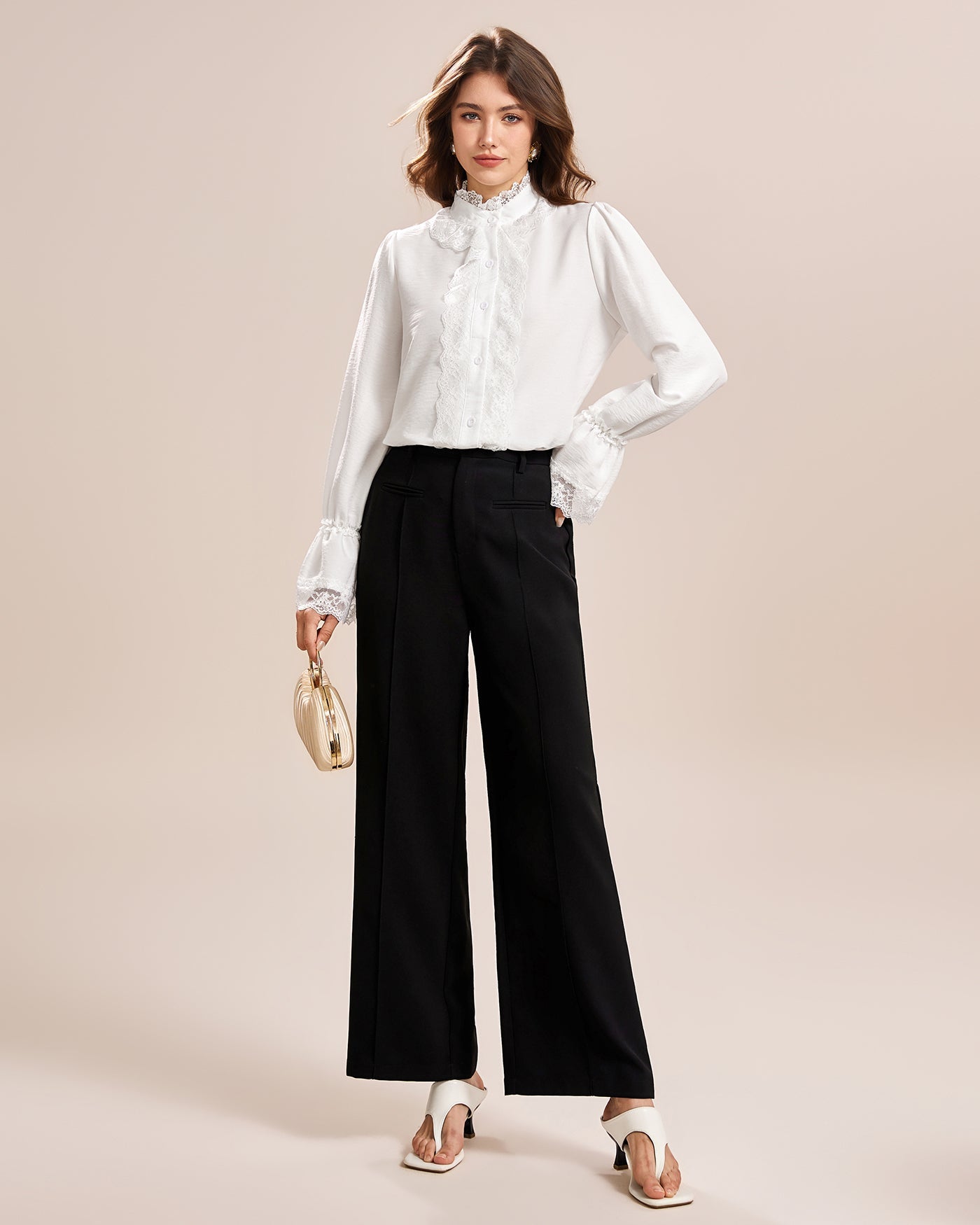 White Turtle Poet Sleeve Lace Shirt