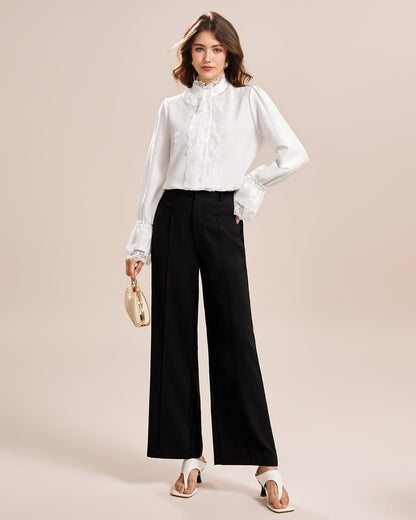 White Turtle Poet Sleeve Lace Shirt