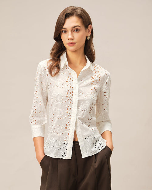 Off White Floral Textured Collar Shirt