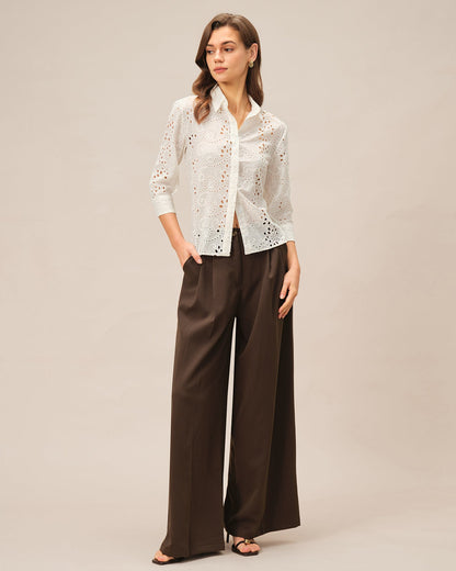 Off White Floral Textured Collar Shirt