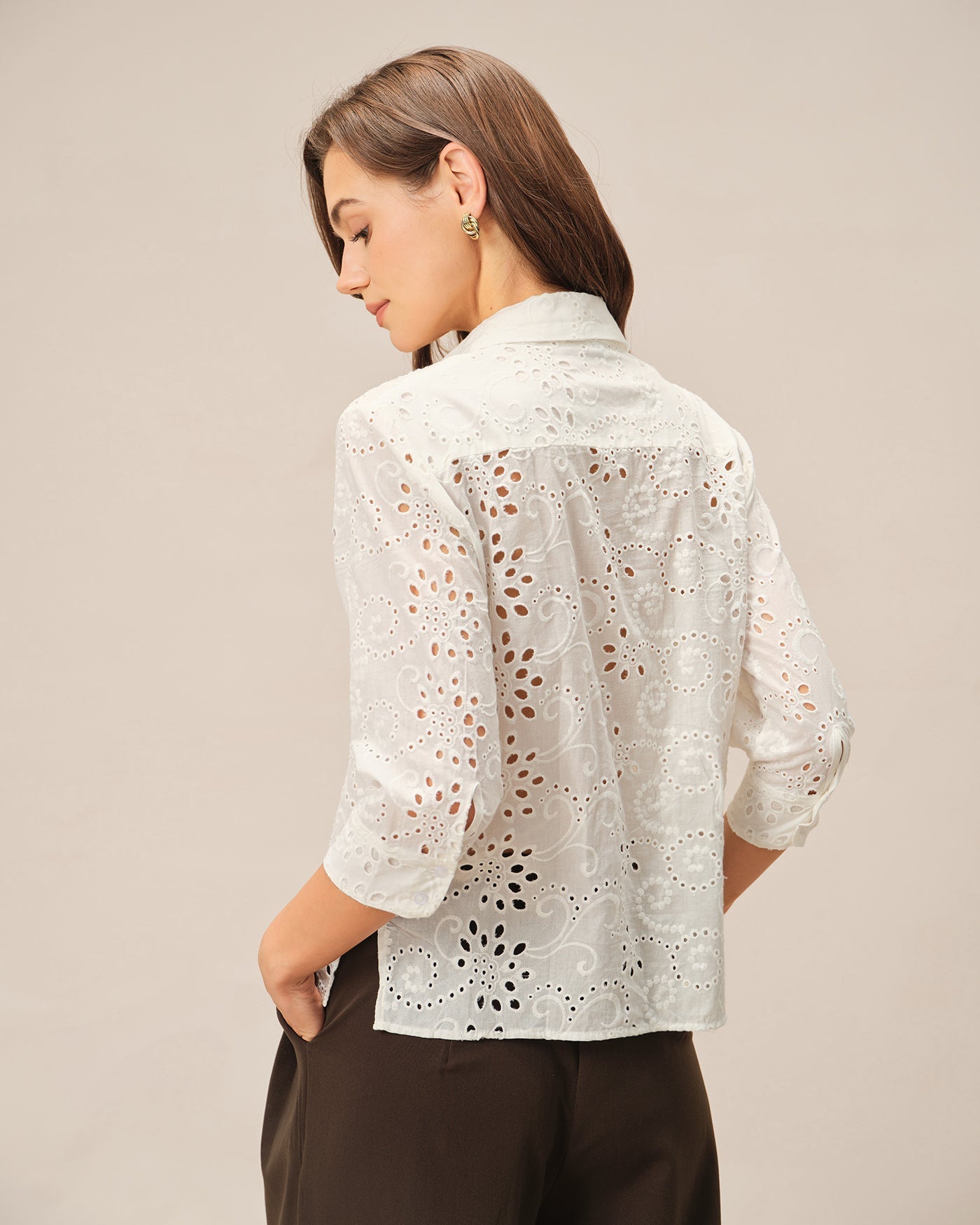 Off White Floral Textured Collar Shirt