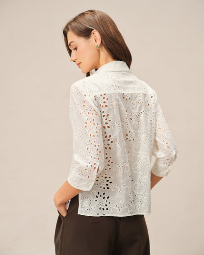Off White Floral Textured Collar Shirt