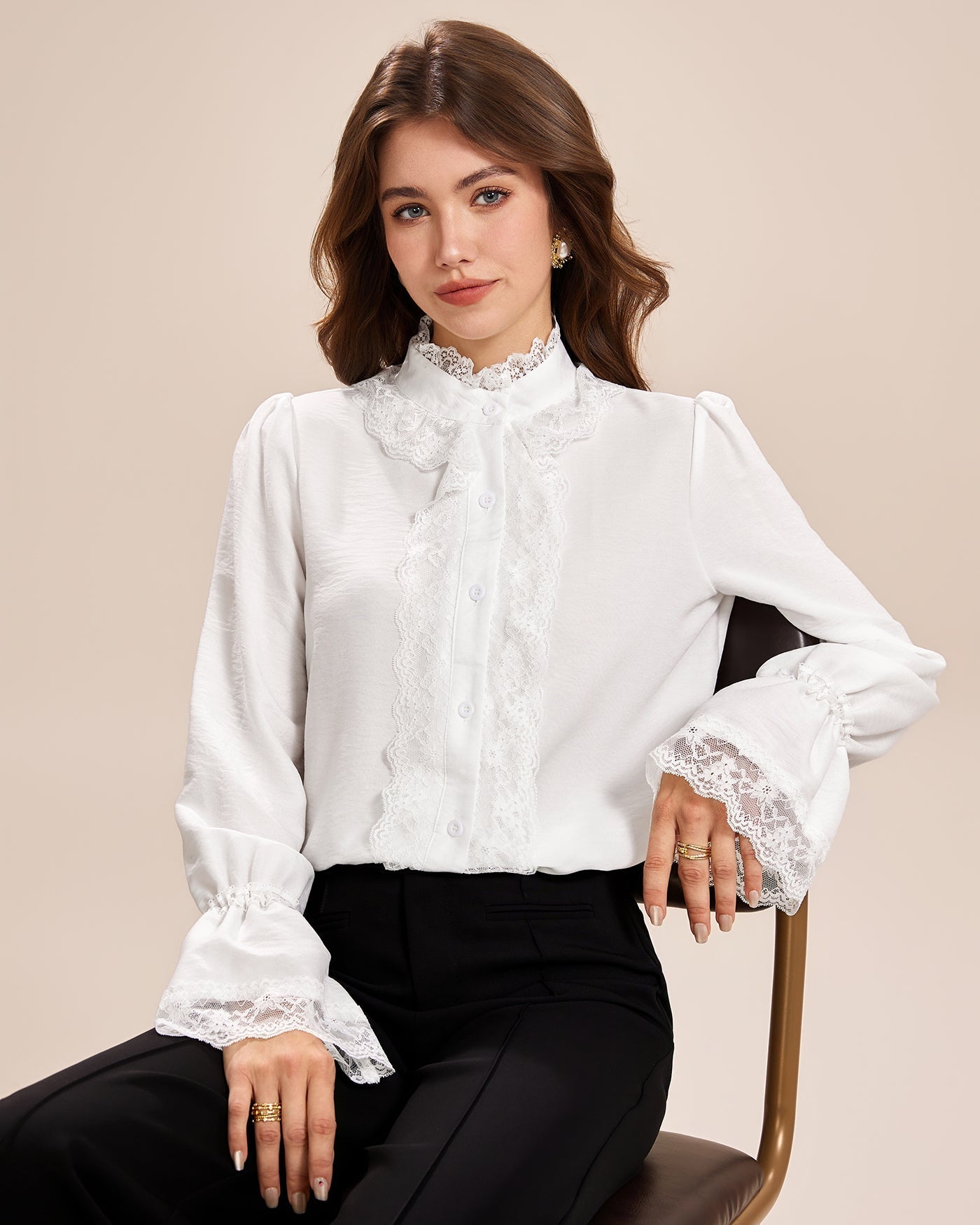 White Turtle Poet Sleeve Lace Shirt