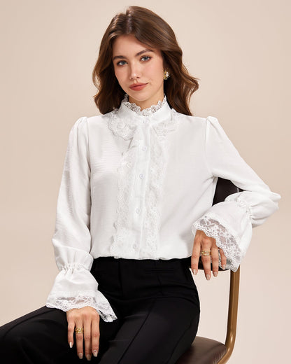 White Turtle Poet Sleeve Lace Shirt