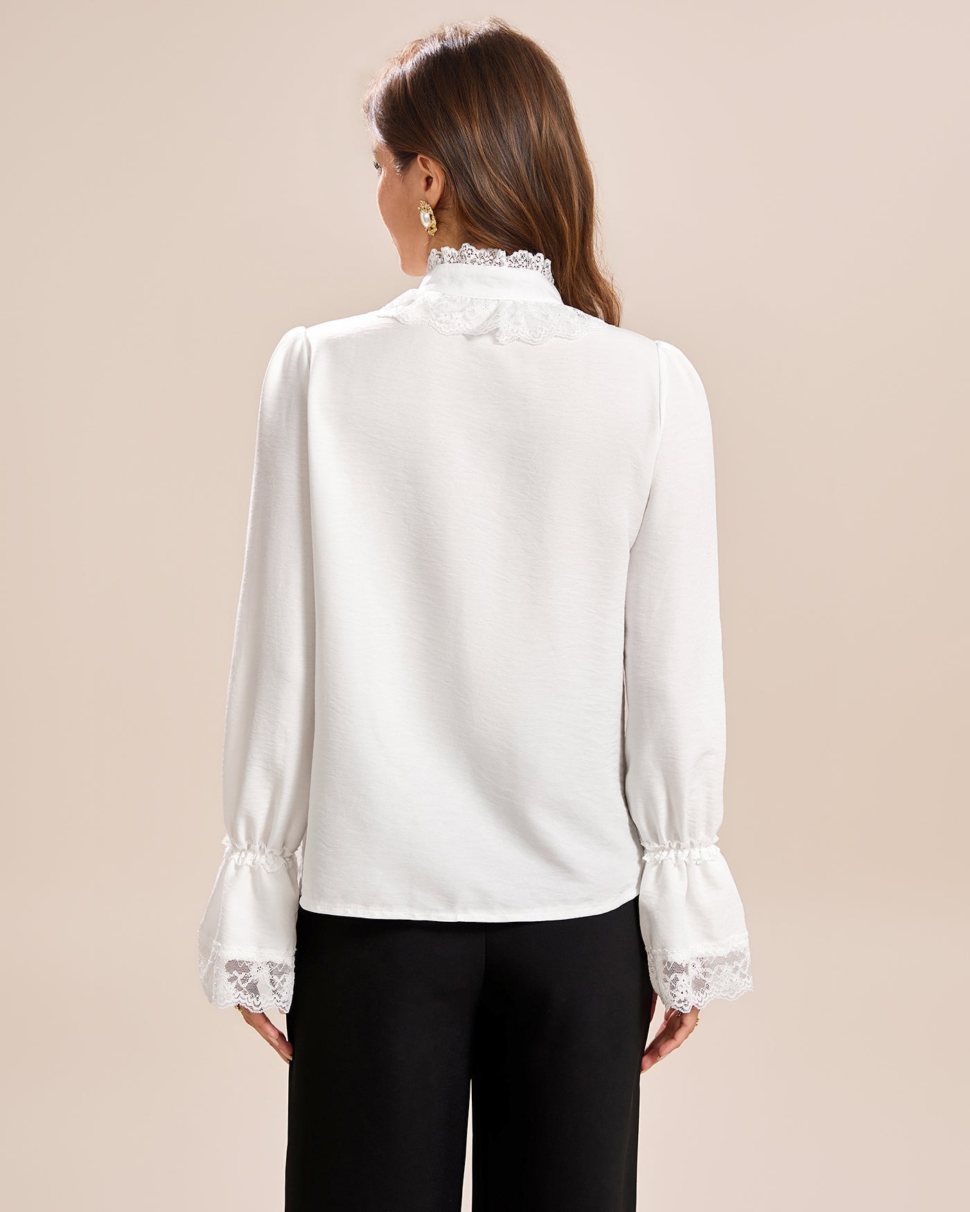 White Turtle Poet Sleeve Lace Shirt