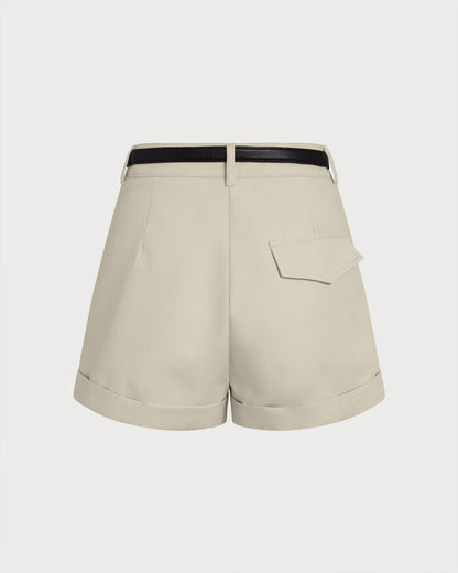 Grey Belt Zipper Shorts