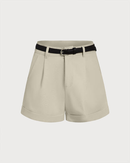 Grey Belt Zipper Shorts