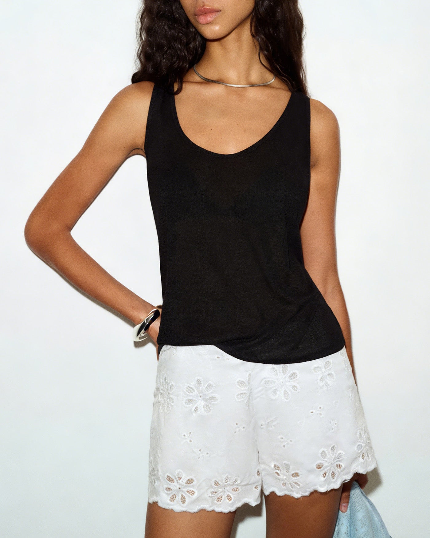 White Floral Button Shorts