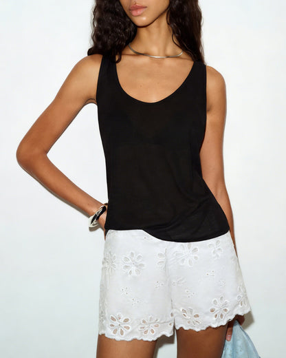 White Floral Button Shorts