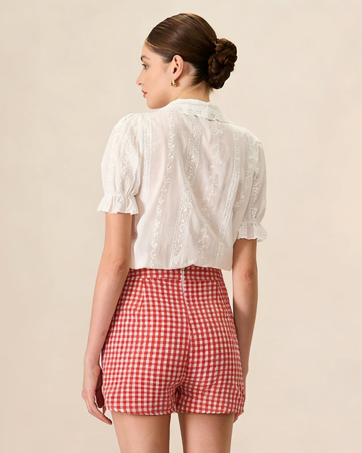Red Plaid Button Skort