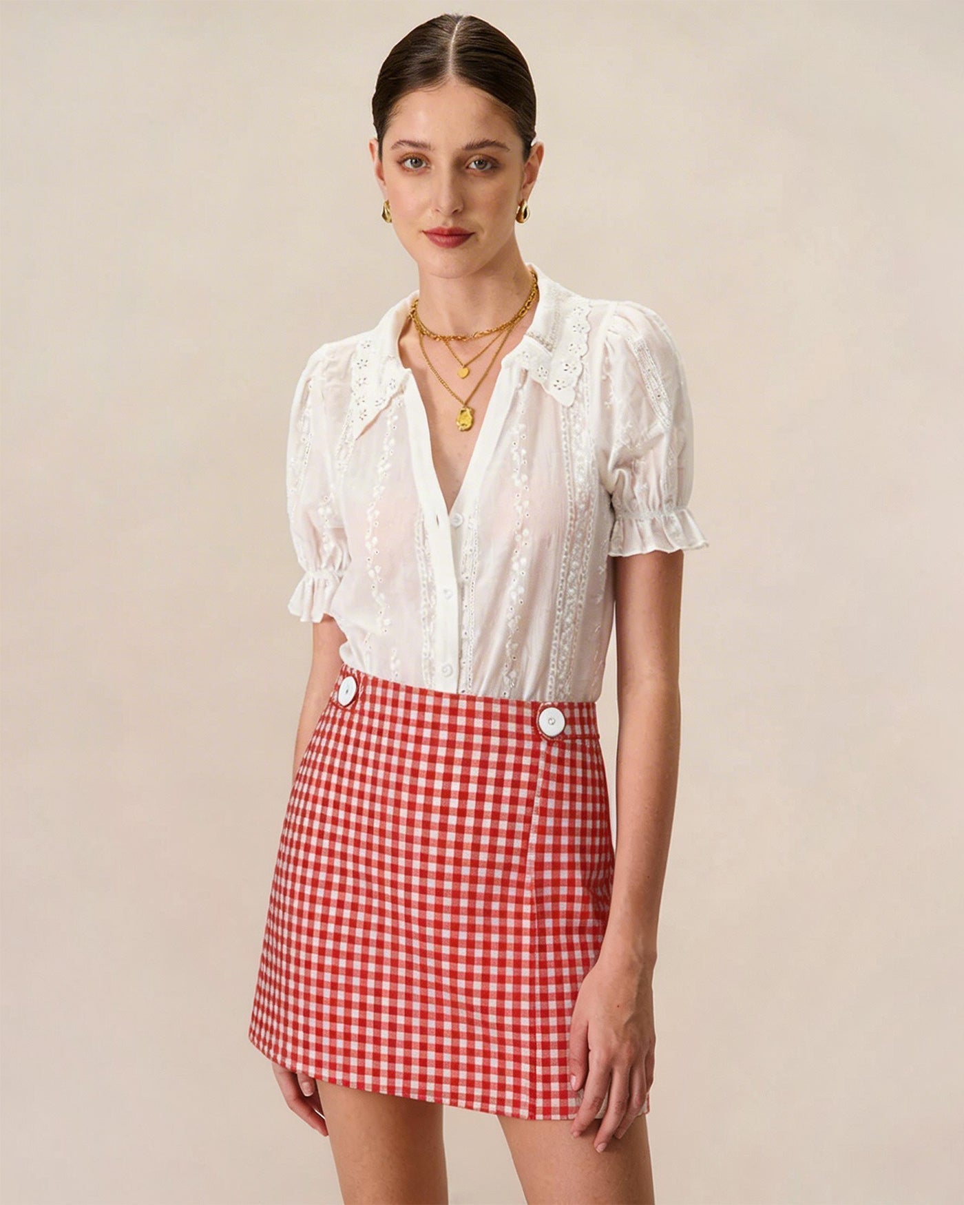 Red Plaid Button Skort