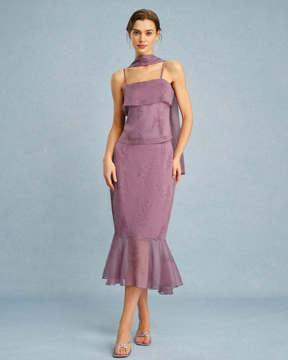 Purple Floral Mermaid Midi Skirt