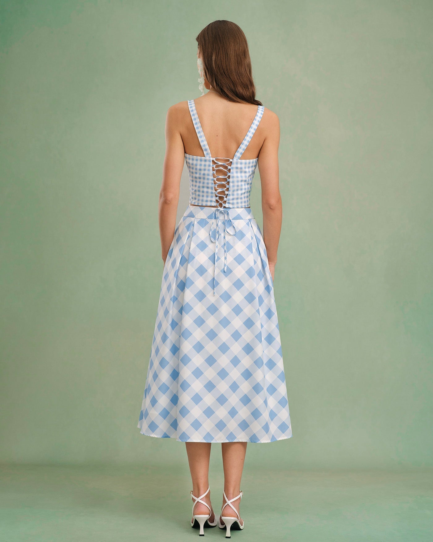 Blue Plaid Button Midi Skirt