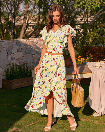 Floral Ruffle A-Line Midi Skirt