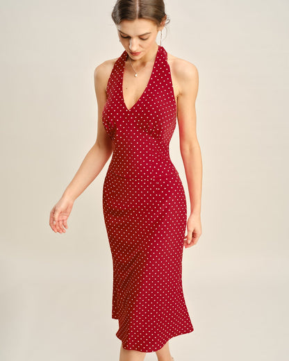 Red Polka Dot Mermaid Midi Skirt
