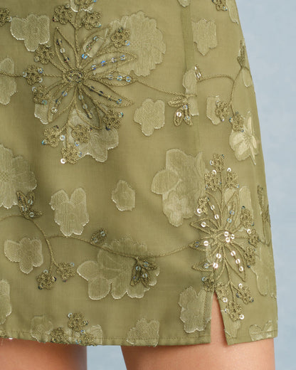 Green Jacquard Sequins Mini Skirt