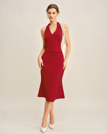 Red Polka Dot Mermaid Midi Skirt