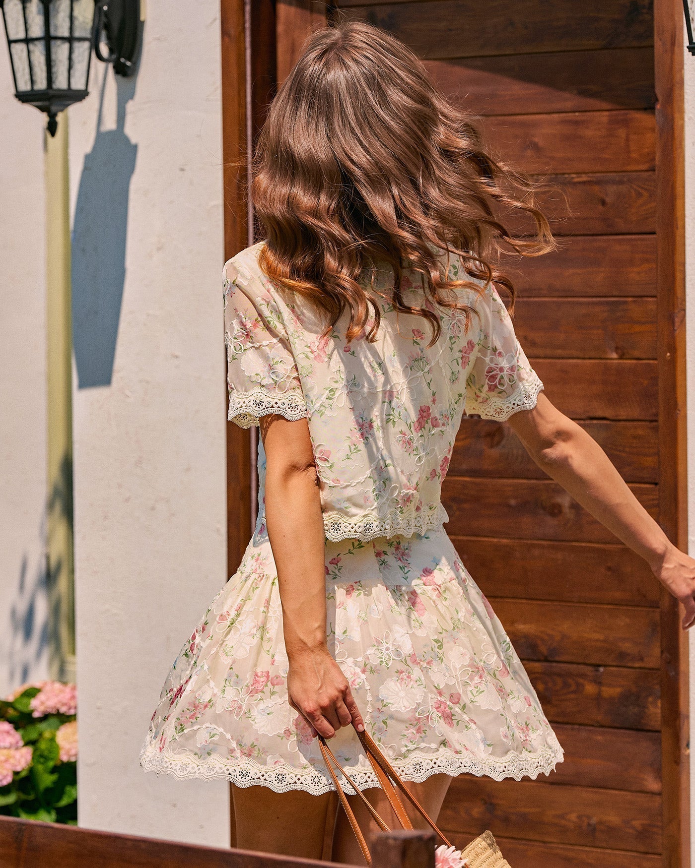 Floral Lace Tie Mini Skirt