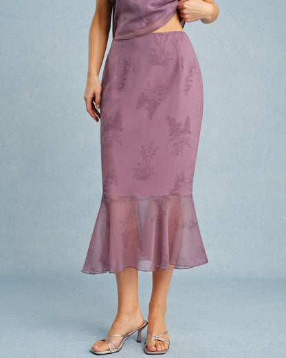 Purple Floral Mermaid Midi Skirt