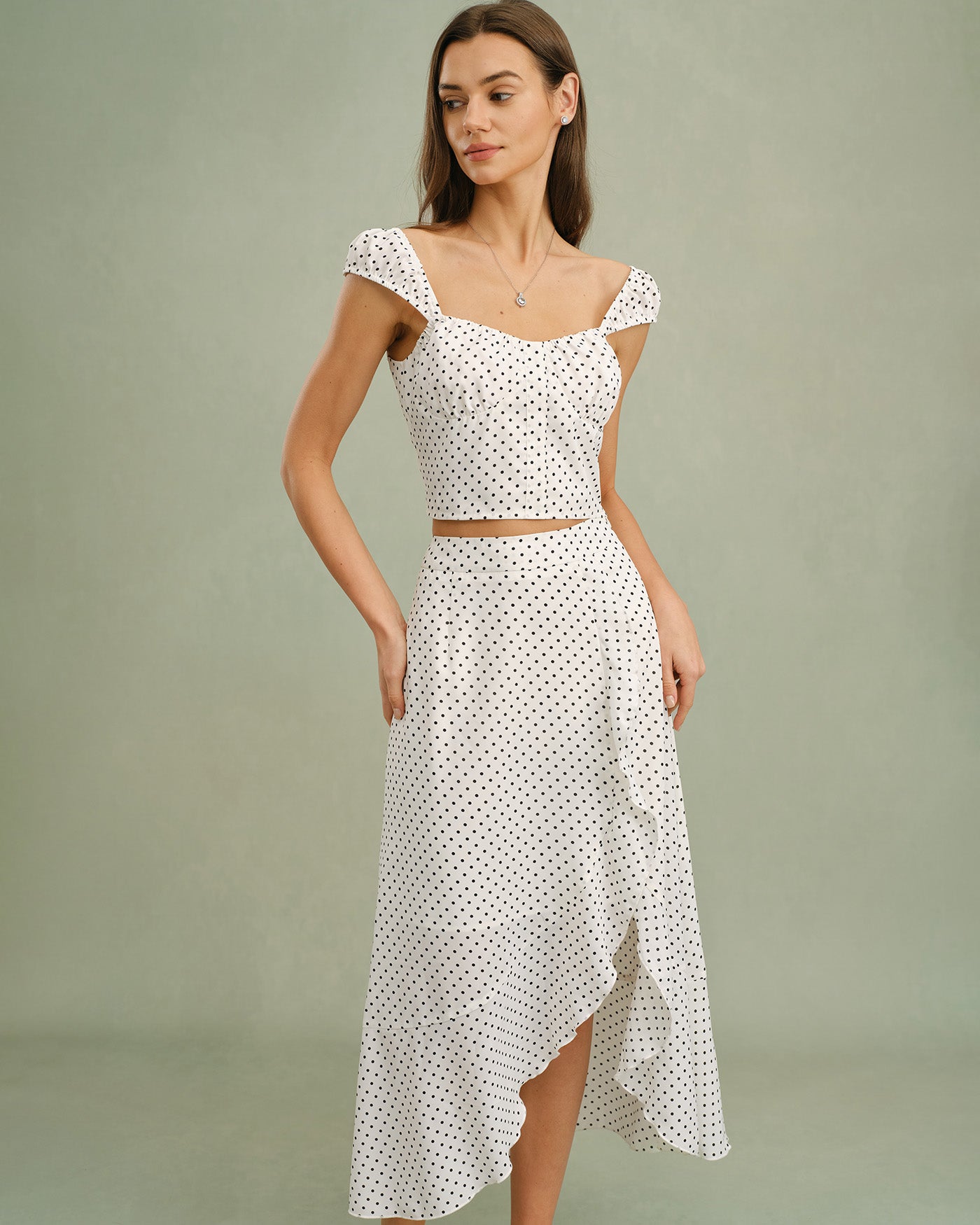 White Ruffle Polka Dot Midi Skirt