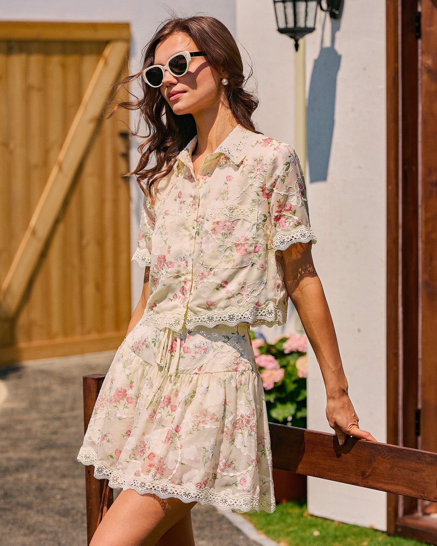 Floral Lace Tie Mini Skirt