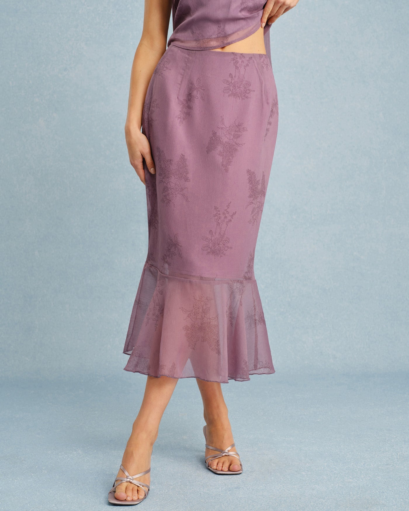 Purple Floral Mermaid Midi Skirt