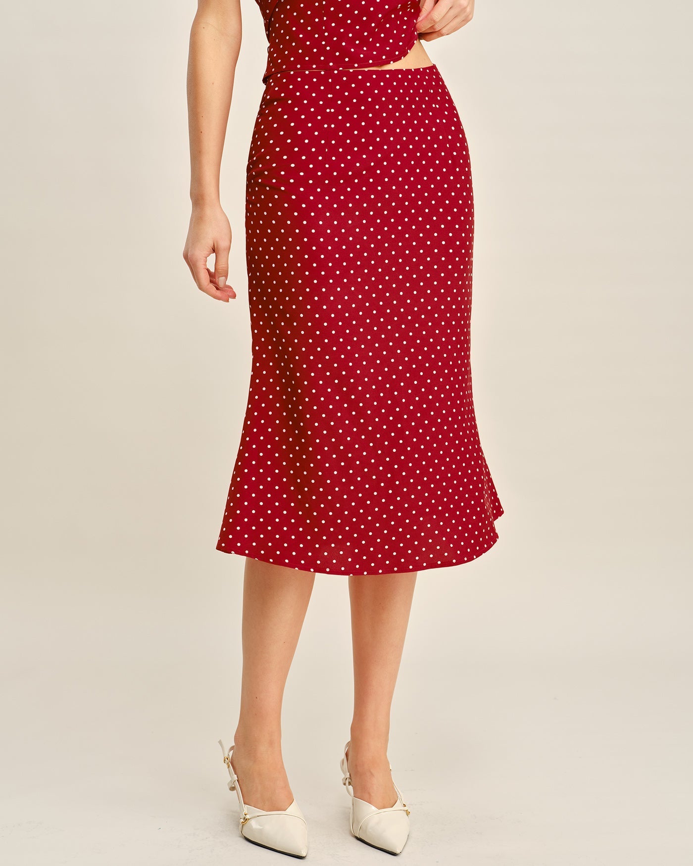 Red Polka Dot Mermaid Midi Skirt