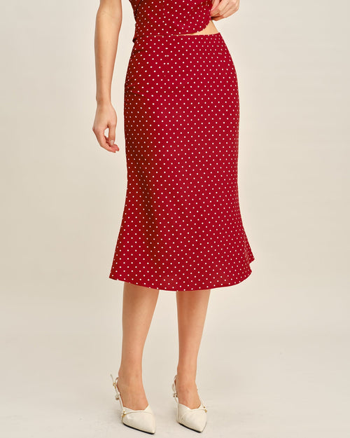 Red Polka Dot Mermaid Midi Skirt