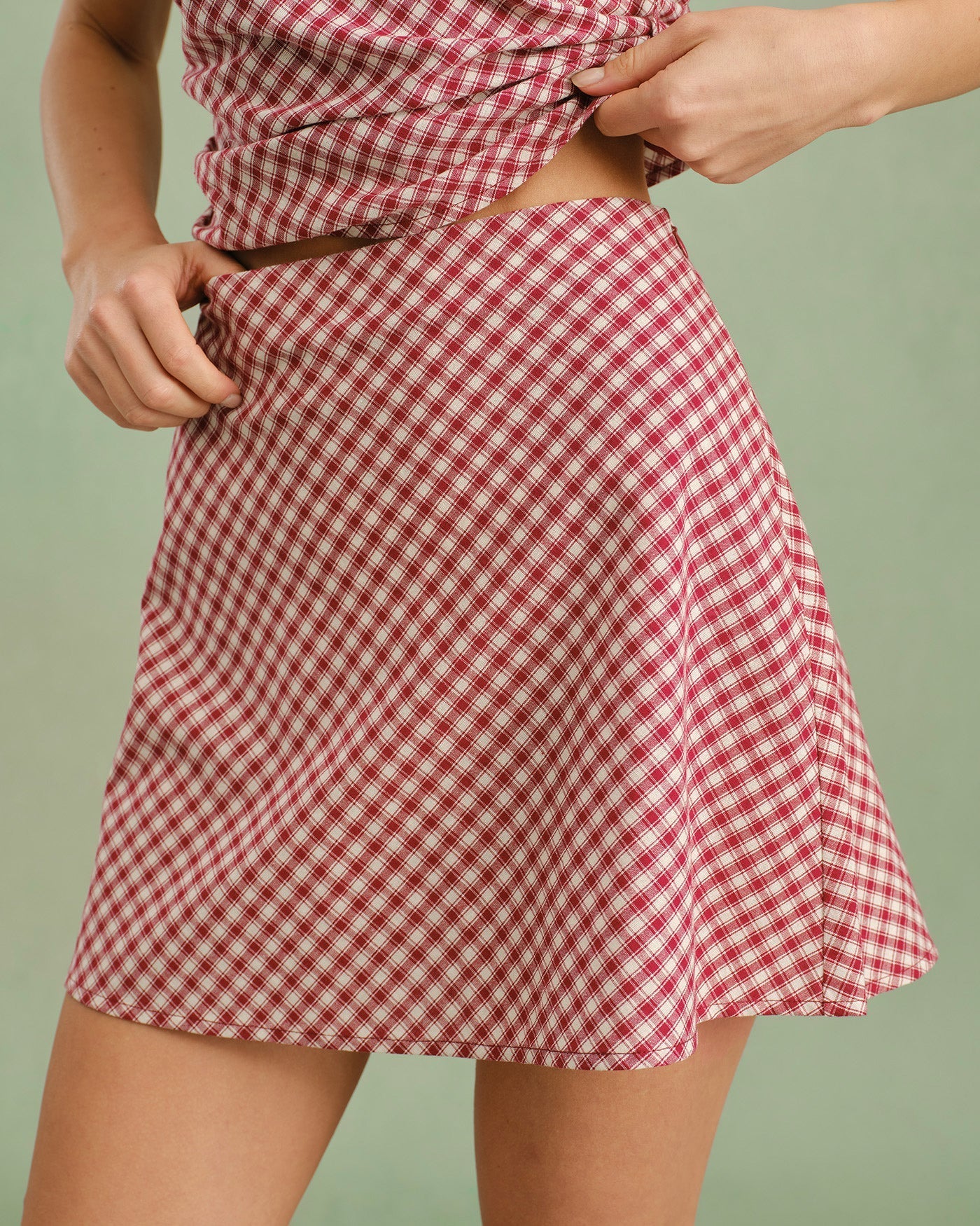 Red Plaid Zipper Mini Skirt