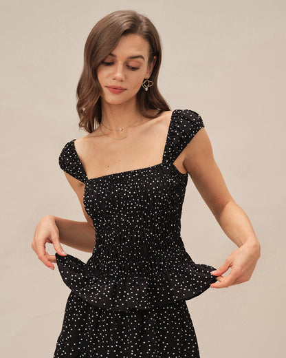 Black Square Neck Polka Dot Tank Top