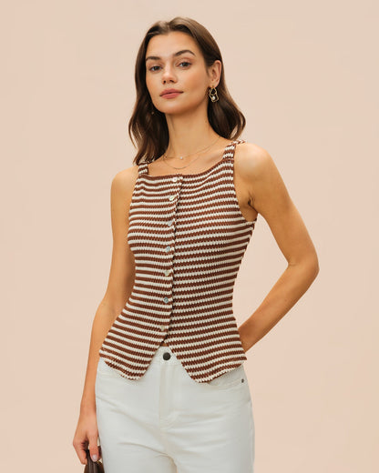 Brown Square Neck Tank Top