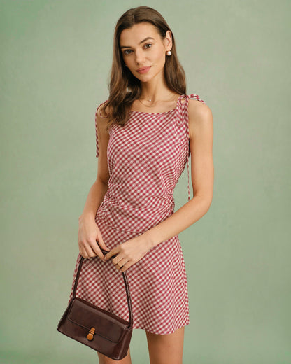 Red Boat Neck Plaid Tank Top